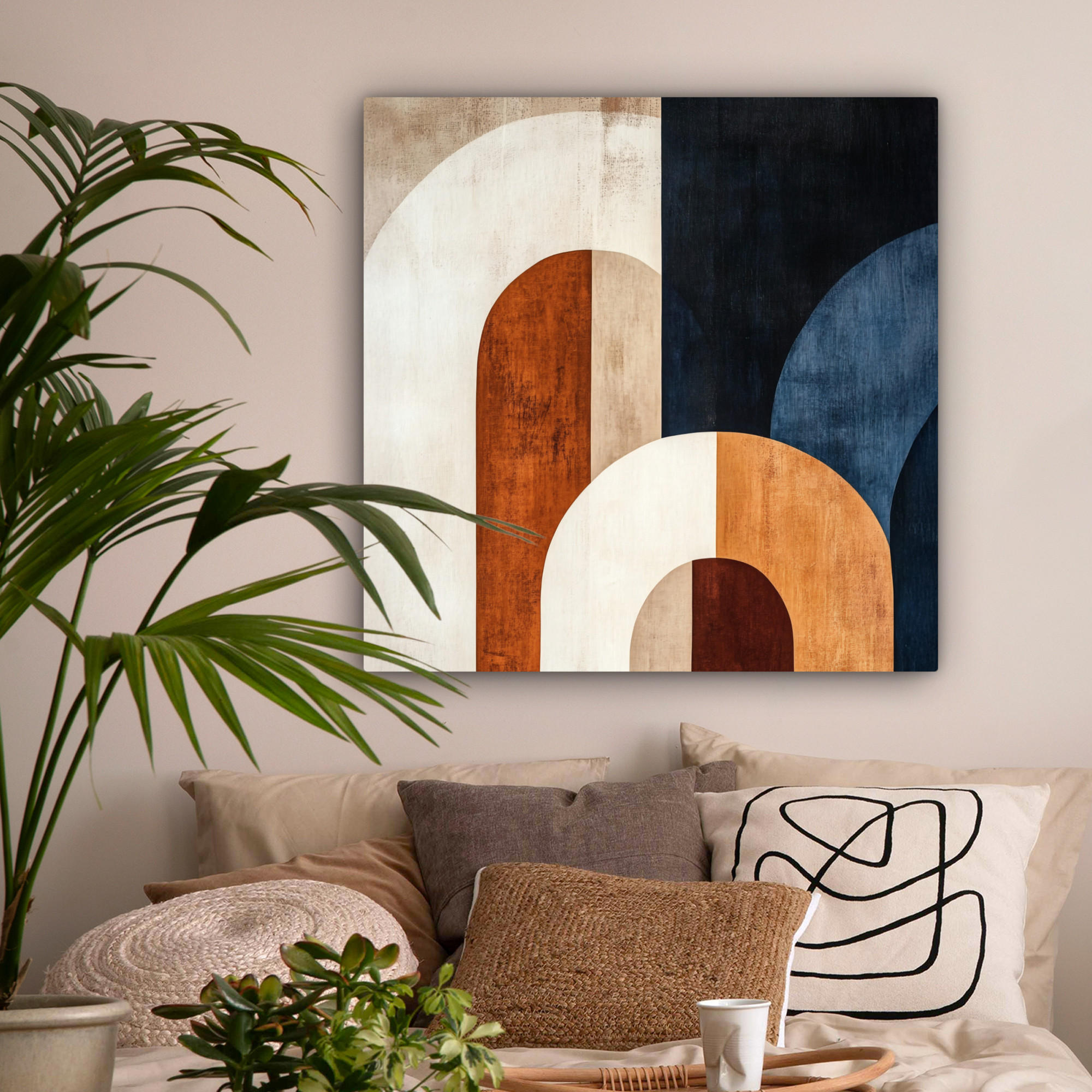 LEINWANDBILD Abstrakt - Formen - Dunkelblau 90x90 cm - Cognac, Textil (90/90cm) - MuchoWow