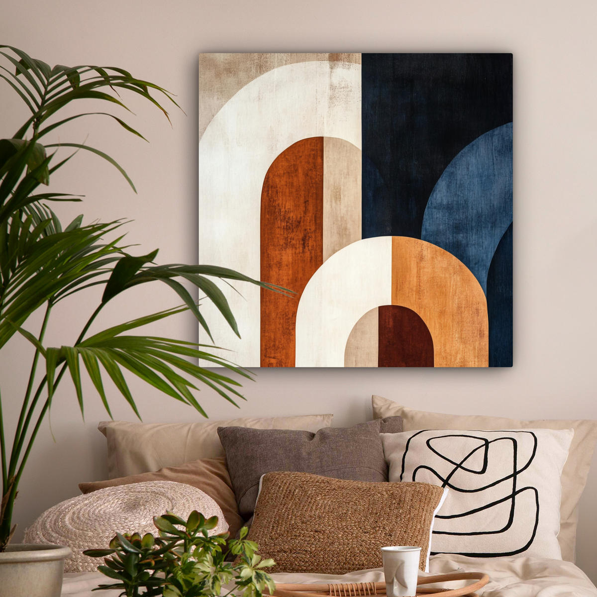 LEINWANDBILD Abstrakt - Formen - Dunkelblau 90x90 cm - Cognac, Textil (90/90cm) - MuchoWow