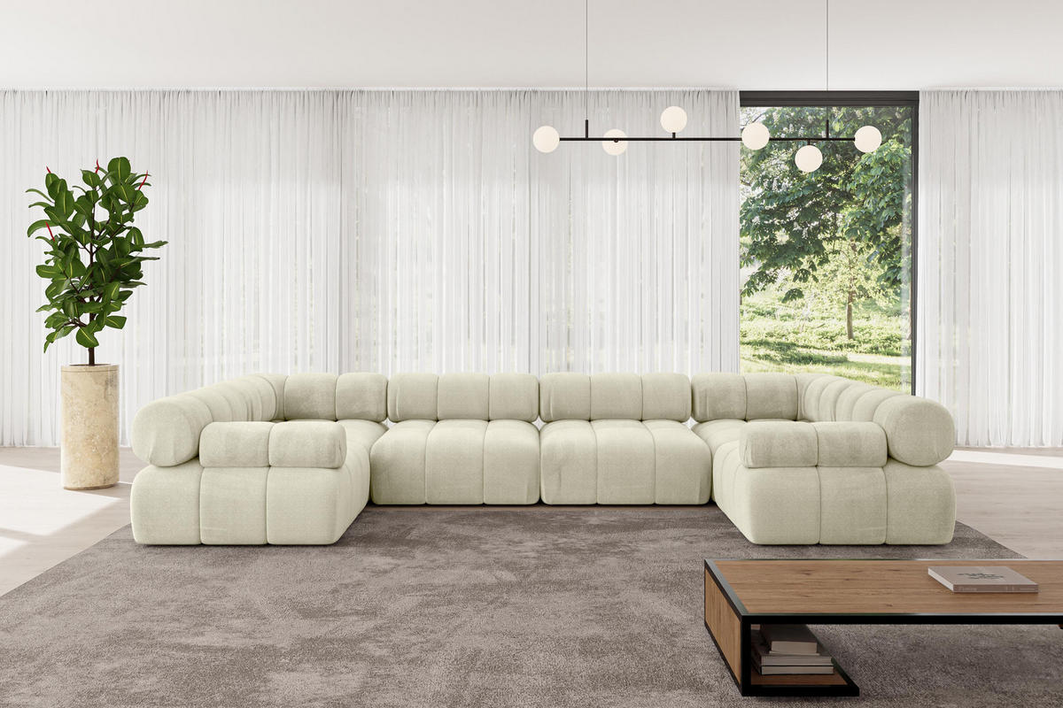 WOHNLANDSCHAFT modulares Sofa Birno-U2 - 380x190x70 cm Beige Velours - Beige, Holzwerkstoff/Textil (380/70/190cm) - ALTDECOR