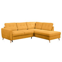 ECKSOFA mit Ottomane - Gelb/Braun, Holz/Textil (230/200cm) - home24