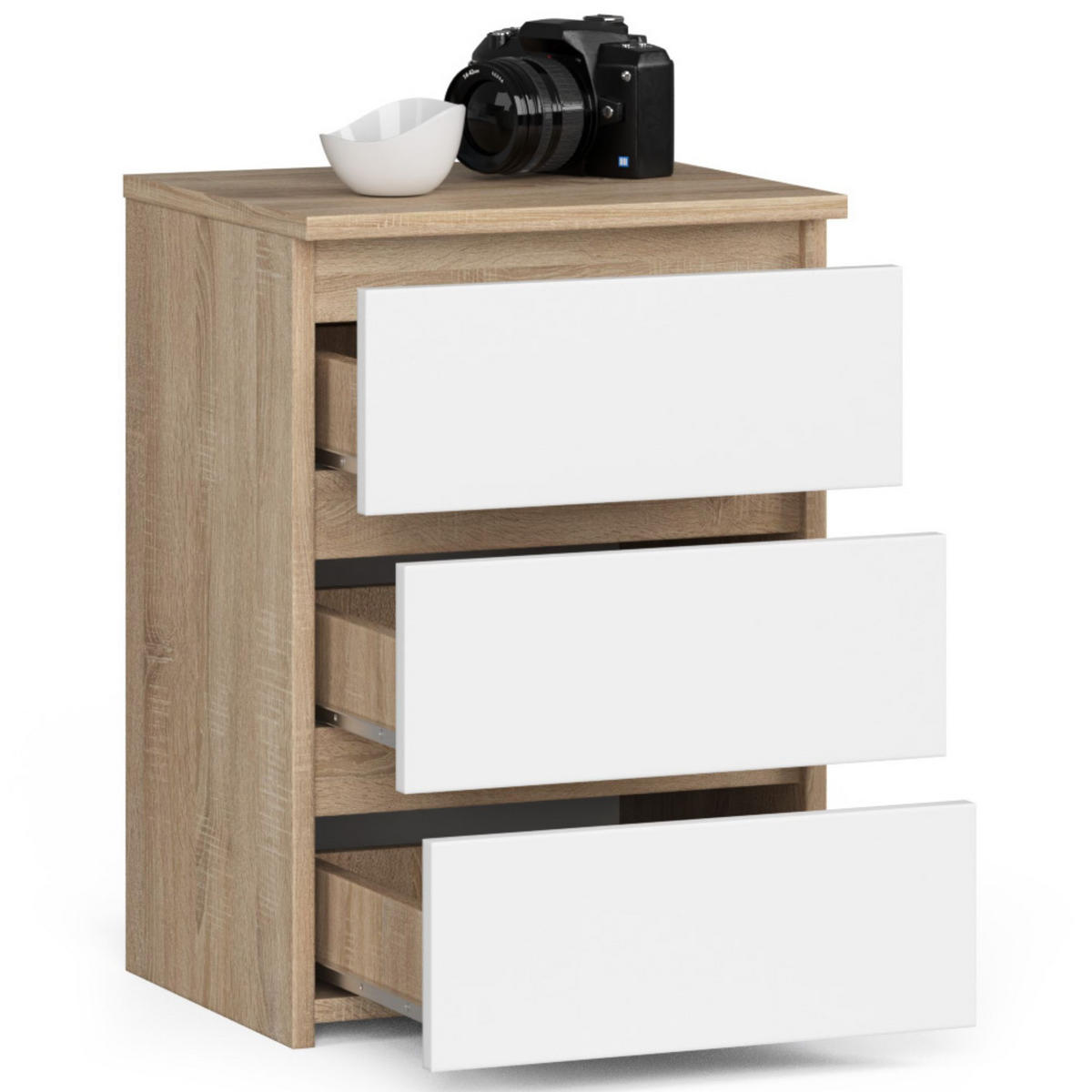 NACHTTISCH Sonoma Eiche, Weiß 40x57x35 cm - Weiß/Sonoma Eiche, Holzwerkstoff (40/57/35cm) - Akord