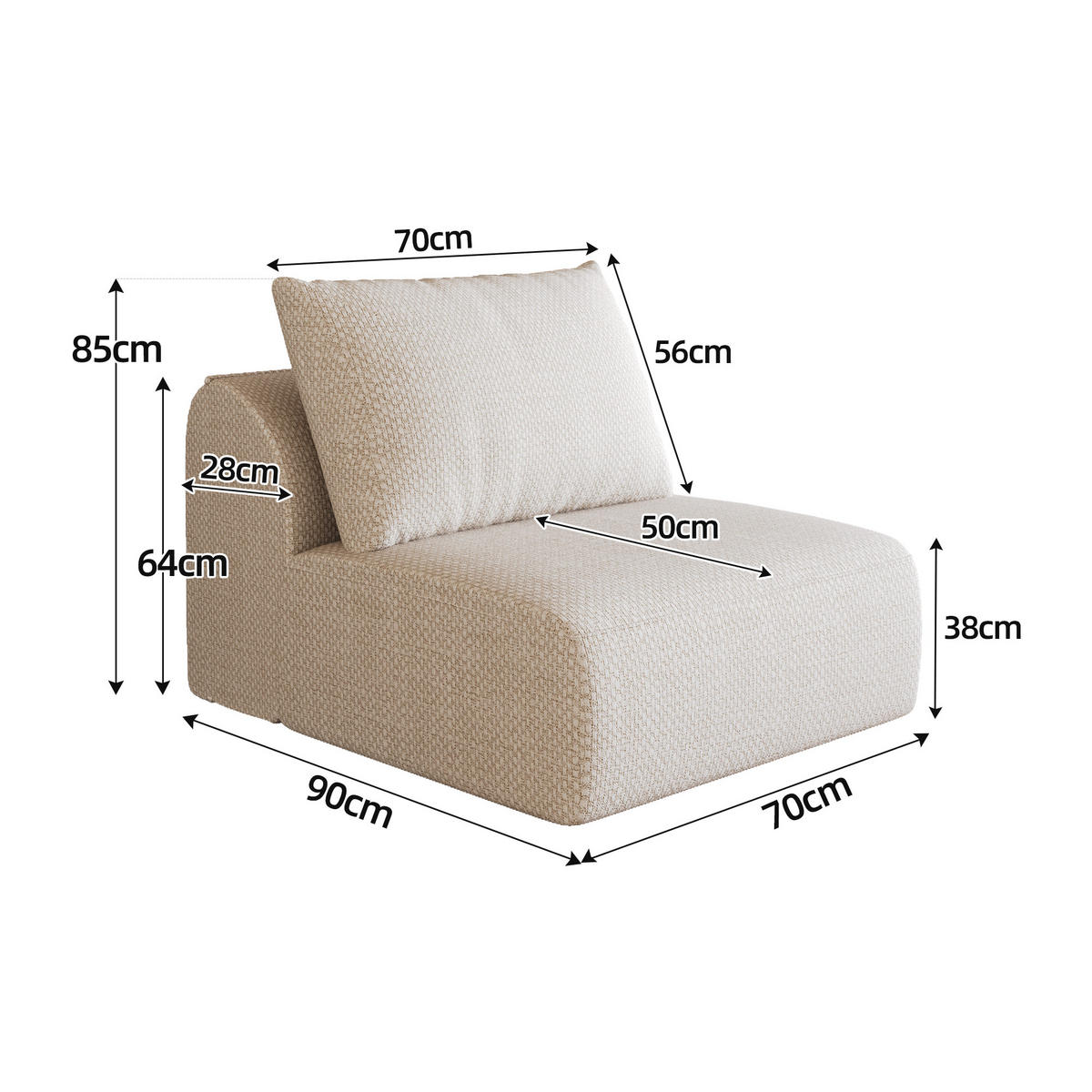SOFAELEMENT DE-34711 1‑Sitzer‑Modul Weiß - Weiß, Textil (80/85/70cm) - ComfortXL