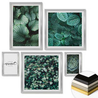 WANDBILDER 5er Set - 50x50 cm & 20x30 cm & 40x60 cm Silberner Rahmen - Wellen, Sand, Wasser, Steine, Strand - Silberfarben, Kunststoff (40/60cm) - ArtPrintCave