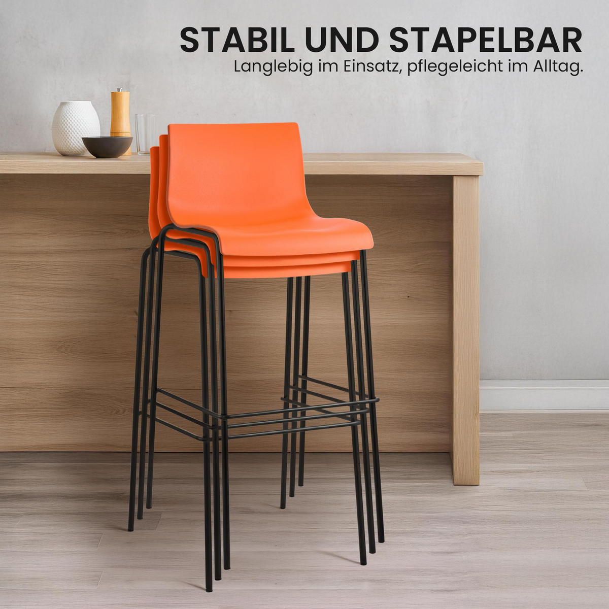 BARHOCKER Kunststoff Orange - Schwarz/Orange, Kunststoff/Metall (43/100/48cm) - CLP