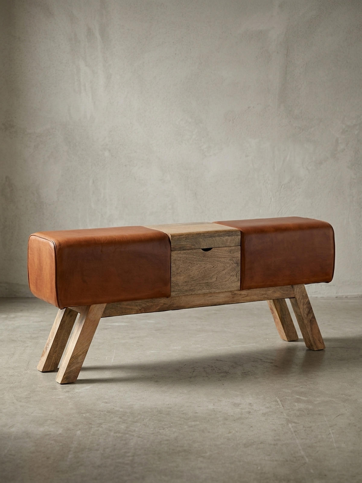 SITZBANK – Echtleder/Holz, 120 cm, Retro-Stil, mit Stauraum - Braun, Leder/Holz (120/53/29cm) - KADIMA DESIGN