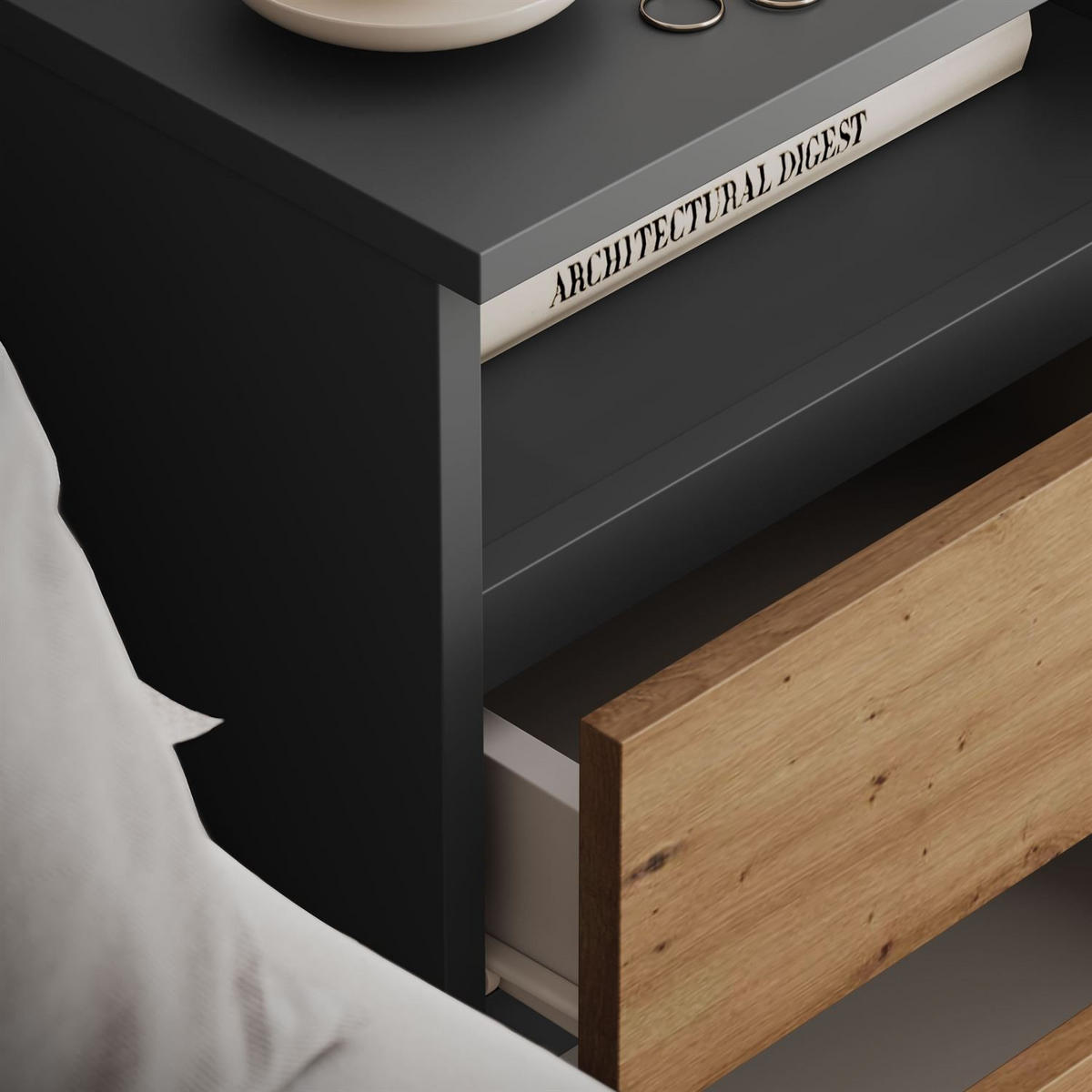 NACHTTISCH HANA M1 Artisan Eiche / Anthrazit - Eiche Artisan, Holzwerkstoff (40/59/32cm) - Lookway