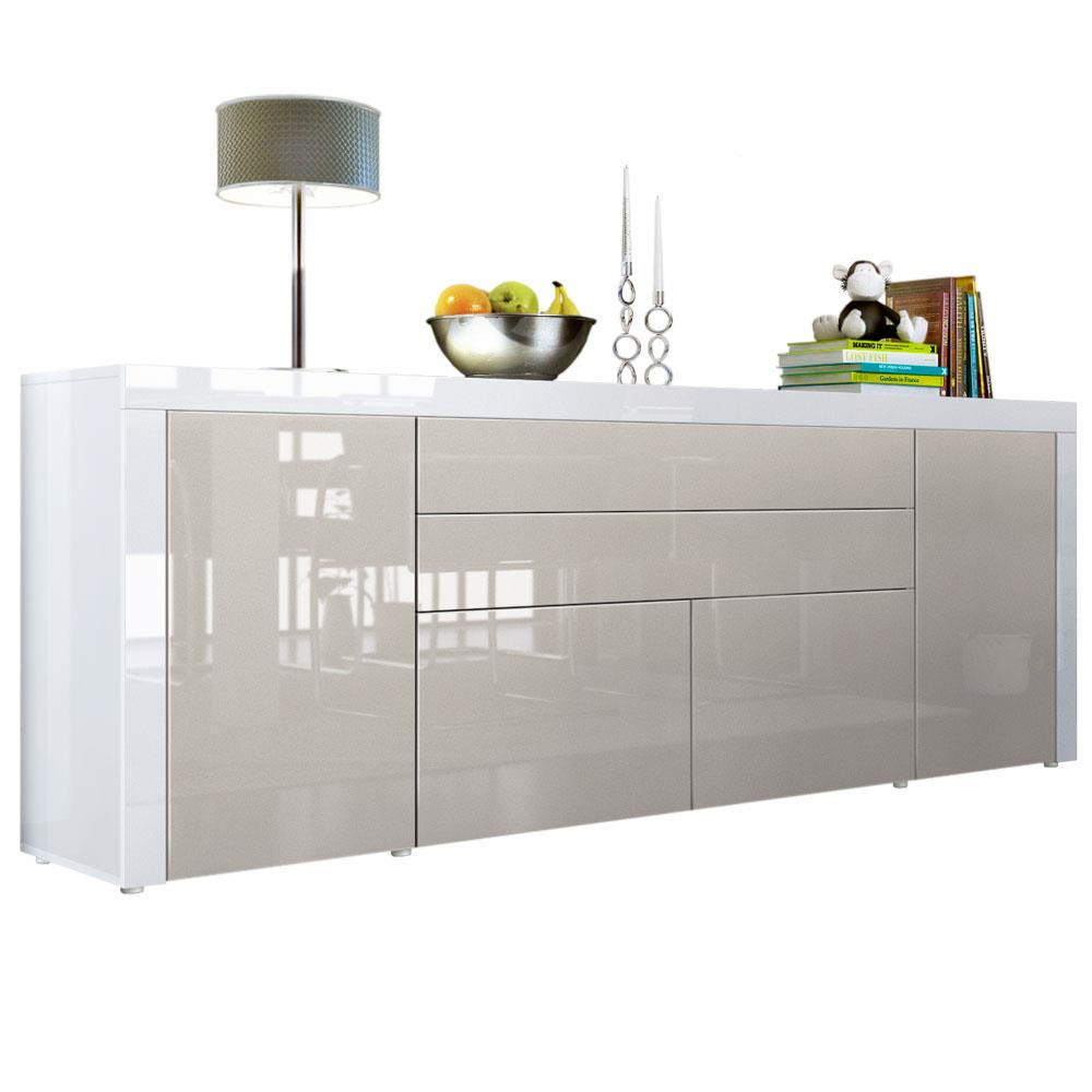 SIDEBOARD La Paz Sandgrau Hochglanz / Weiß Hochglanz - Sandfarben, Holzwerkstoff (200/72/35cm) - Vladon