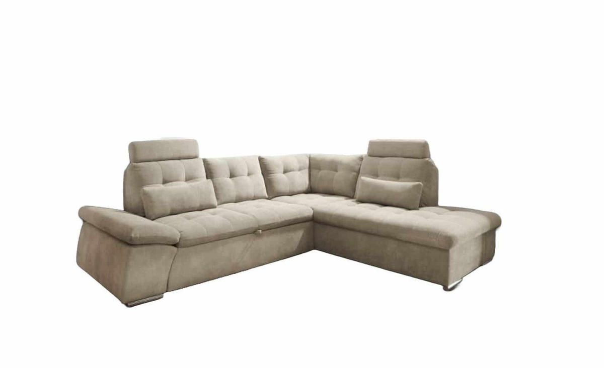 ECKSOFA mit Schlaffunktion, Bettkasten und verstellbarer Armlehne - Chromfarben/Beige, Textil (219/260cm) - ed exciting design
