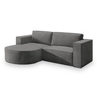 ECKSOFA SORELA M L-S Grau Velours-Stoff mit Schlaffunktion - Grau, Holz (263/174cm) - MASSENO