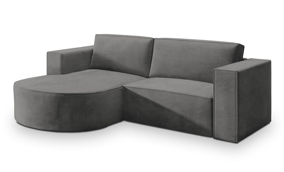 ECKSOFA SORELA M L-S Grau Velours-Stoff mit Schlaffunktion - Grau, Holz (263/174cm) - MASSENO
