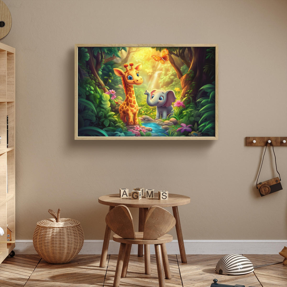 NACHTTISCHLAMPE MIT AKKU Giraffe - Elefant - Blumen - Dschungel 90x60 cm - Grün, Holzwerkstoff (8/90/60cm) - OnlyWow