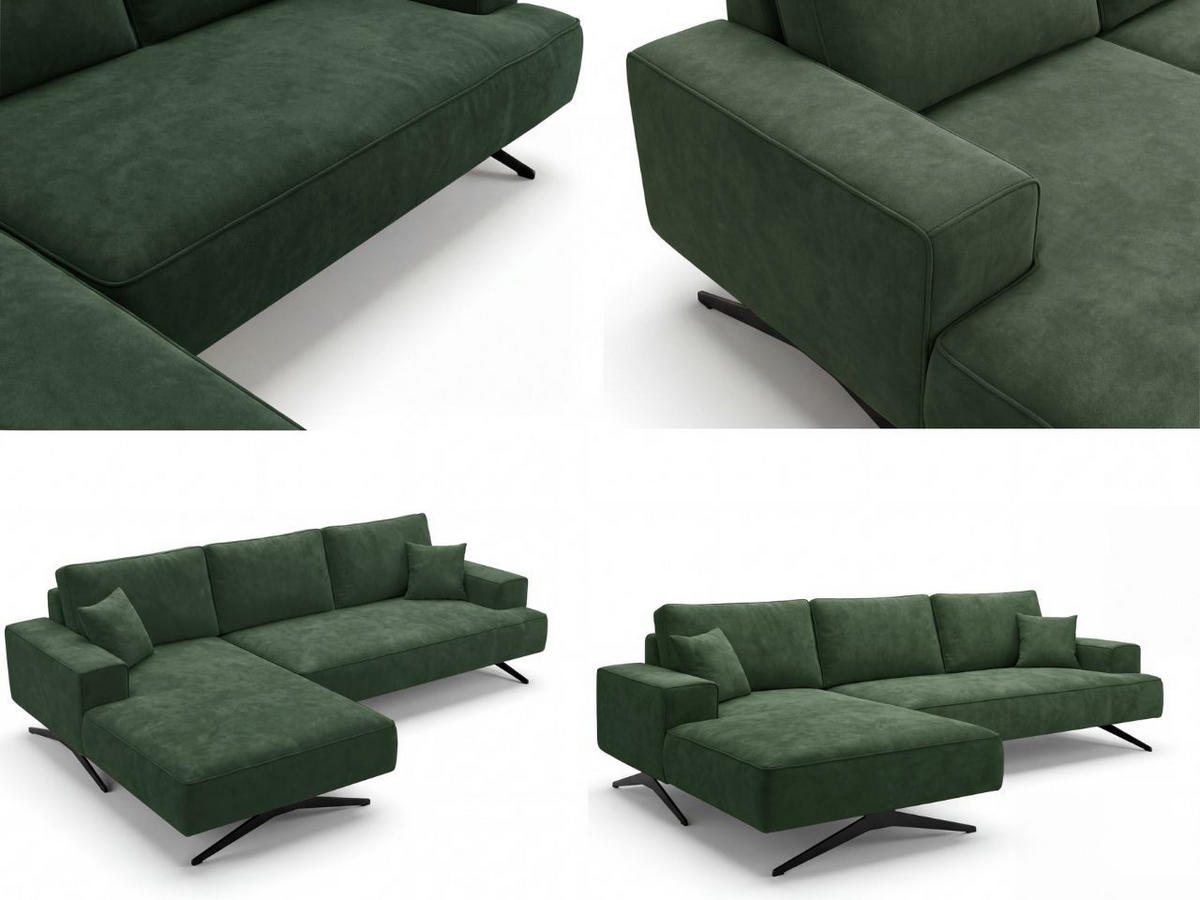 ECKSOFA Leto Grün Links - Schwarz/Grün, Holz/Textil (260/165cm) - Graingold