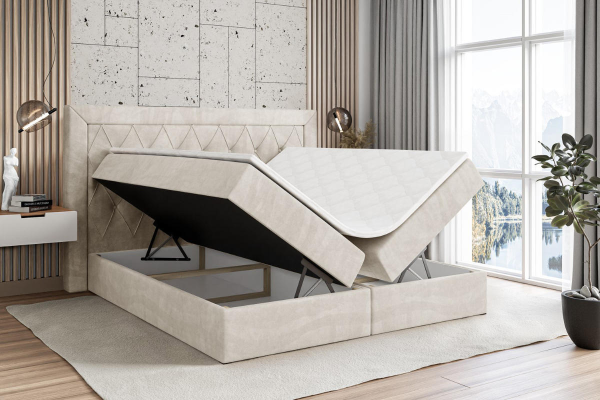 BOXBETT mit H3-Matratze und Lattenrost - NOEL - 140x200 Ecru - Ecru, Holzwerkstoff (140/200cm) - ALTDECOR