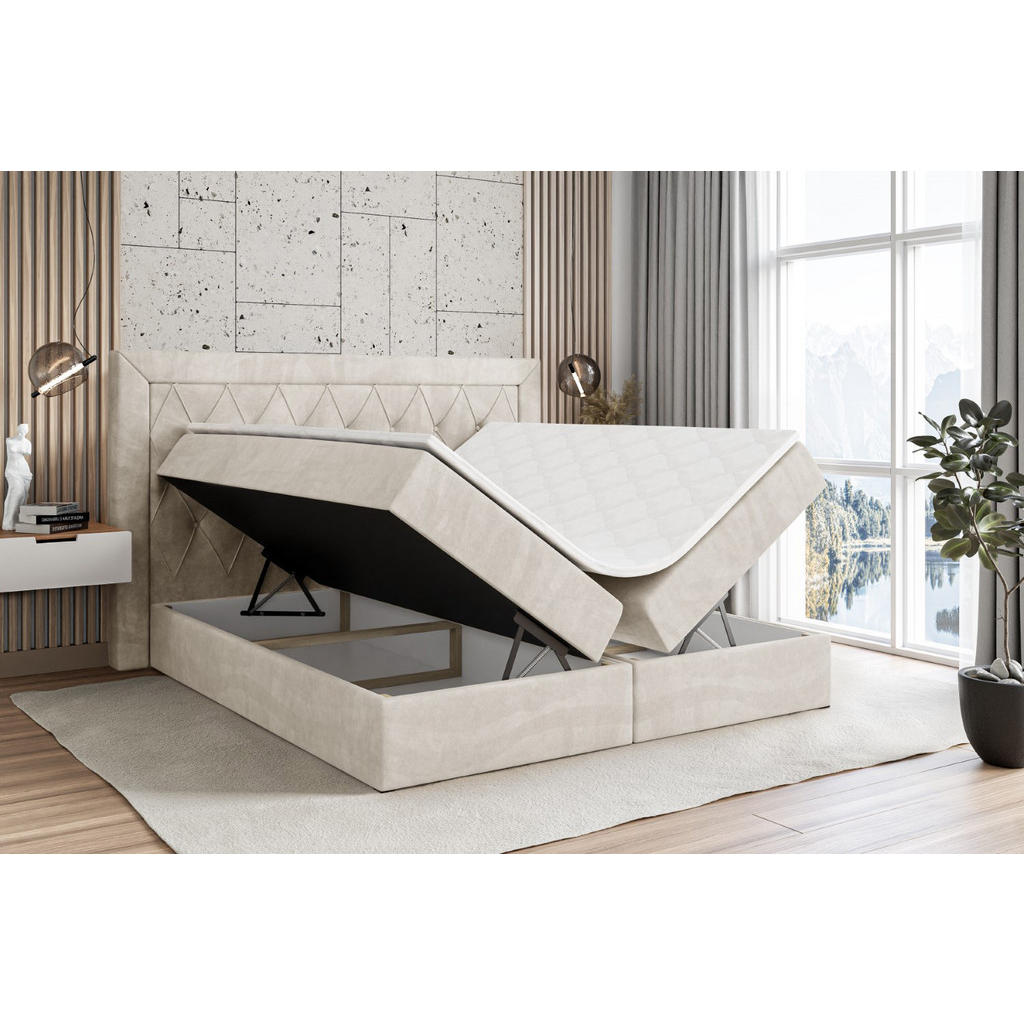 Thumbnail - Altdecor Boxbett, Ecru, Holzwerkstoff, Höhe ca. 21 cm, 200x200 cm, Schlafzimmer, Betten, Boxspringbetten