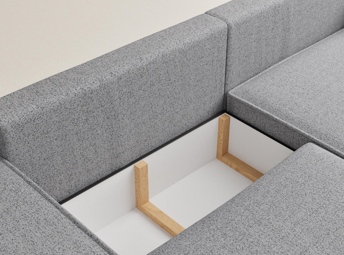 ECKSOFA MIT SCHLAFFUNKTION Moyo Hellgrau Webstoff - Hellgrau/Schwarz, Holz/Holzwerkstoff (255/148cm) - Maison de Reve