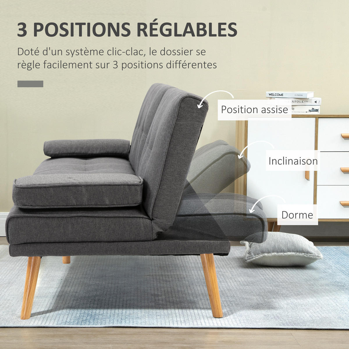 SCHLAFSOFA 3-Sitzer DE-13371 Dunkelgrau - Dunkelgrau, Textil (181/78/77cm) - ComfortXL