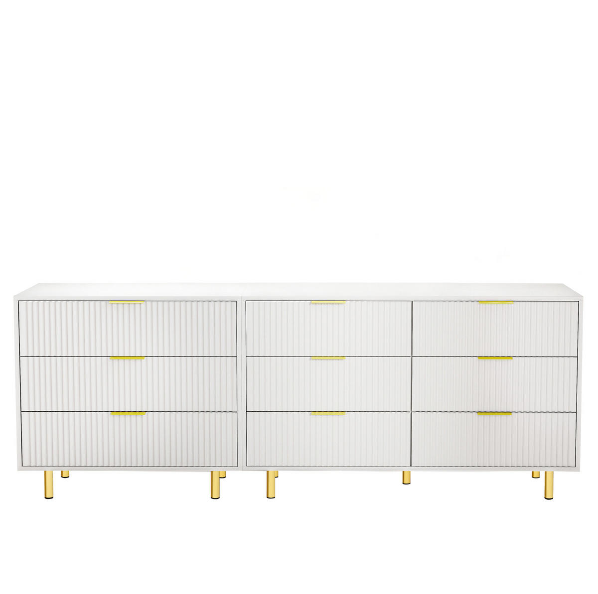 SIDEBOARD aus MDF 200x40x72 cm Weiß mit 9 Schubladen, modularer Aufstellung und goldfarbenen Metallbeinen - Weiß, Holzwerkstoff (200/72/40cm) - Modfu