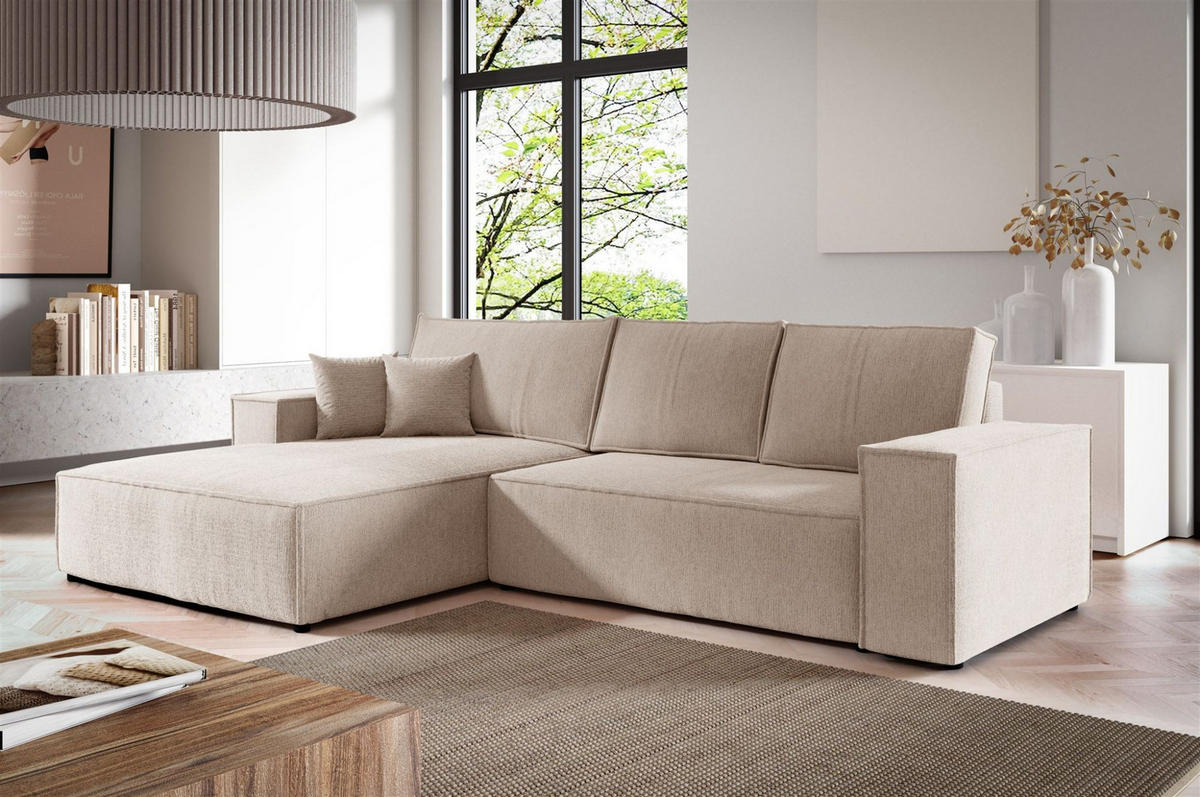 ECKSOFA Corunia In Aragon - Beige, Holzwerkstoff/Textil (294/185cm) - Fun Möbel