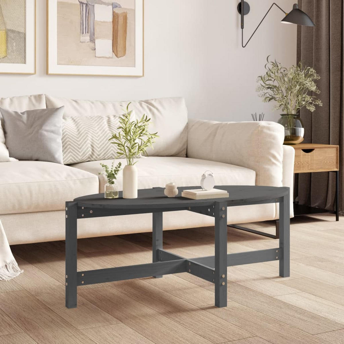 COUCHTISCH Grau 118x63x45 cm Massivholz Kiefer - Grau, Holz (118/63/45cm) - furnicato