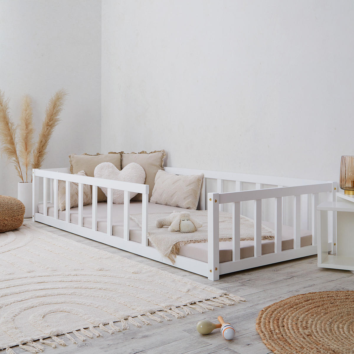 BODENBETT weiß 90/200 cm - Weiß, Holz (90/200cm) - Homestyle4u