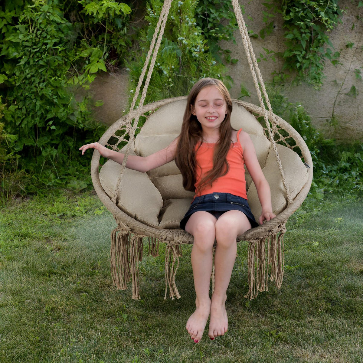 HÄNGESESSEL mit Kissen, bis 150 kg - Beige, Textil (62/108/62cm) - Luverno