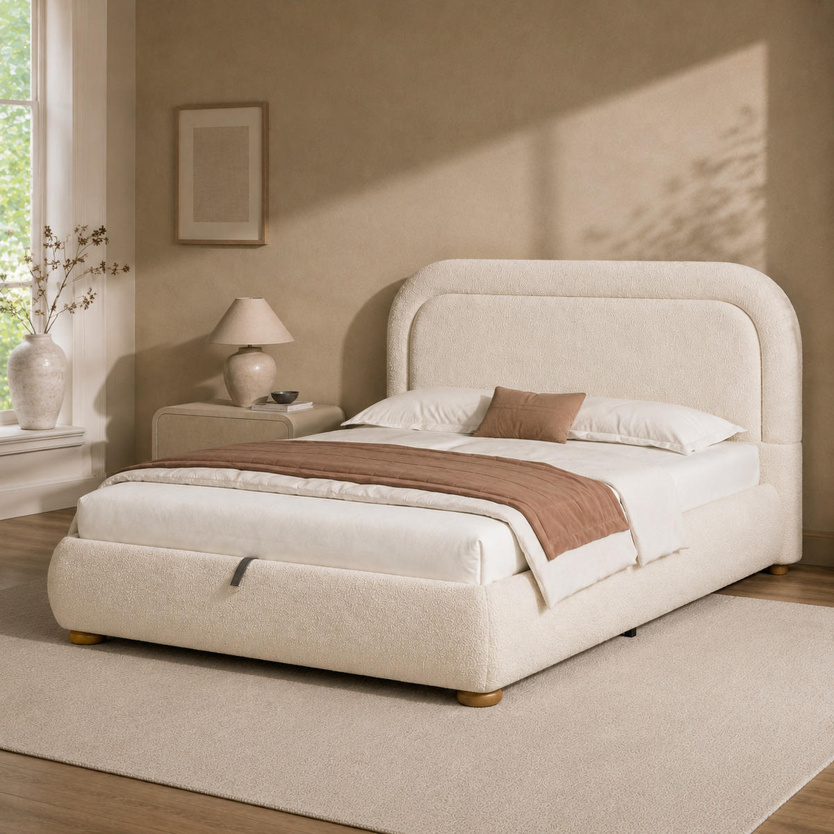 POLSTERBETT 140/190 mit Bettkasten und hydraulischem Stauraum in Beige - Beige, Holzwerkstoff/Textil (140/190cm) - EVRYAE