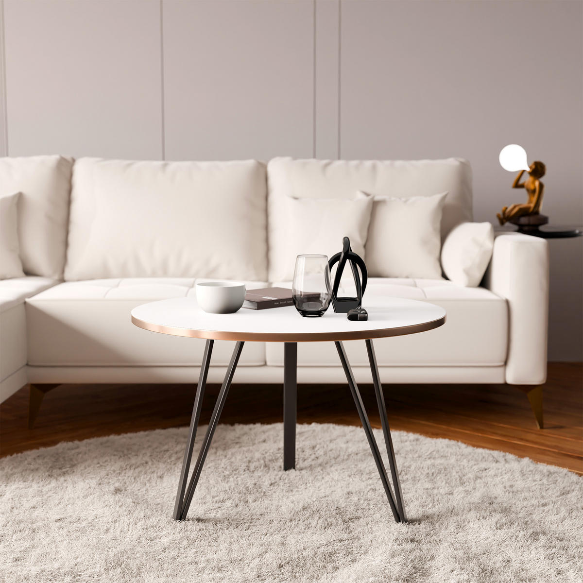 COUCHTISCH RIO mit goldener Kante - Weiß, Holzwerkstoff (67/67/45cm) - Idohome