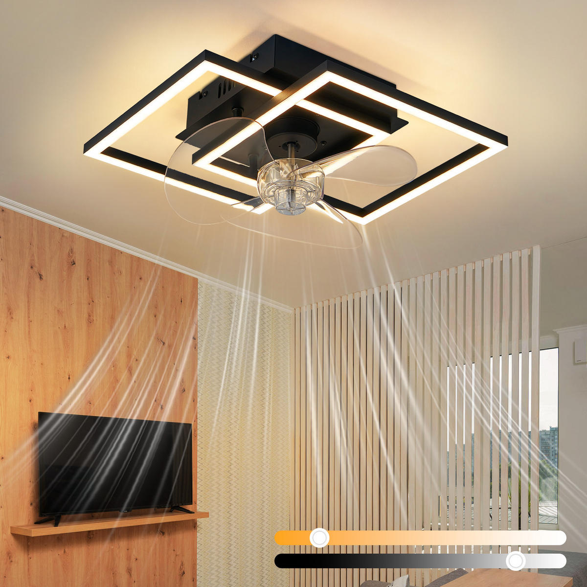 LED DECKENVENTILATOR Relven 34/34/15 cm - Schwarz, Kunststoff/Metall (34/34/15cm) - ZMH
