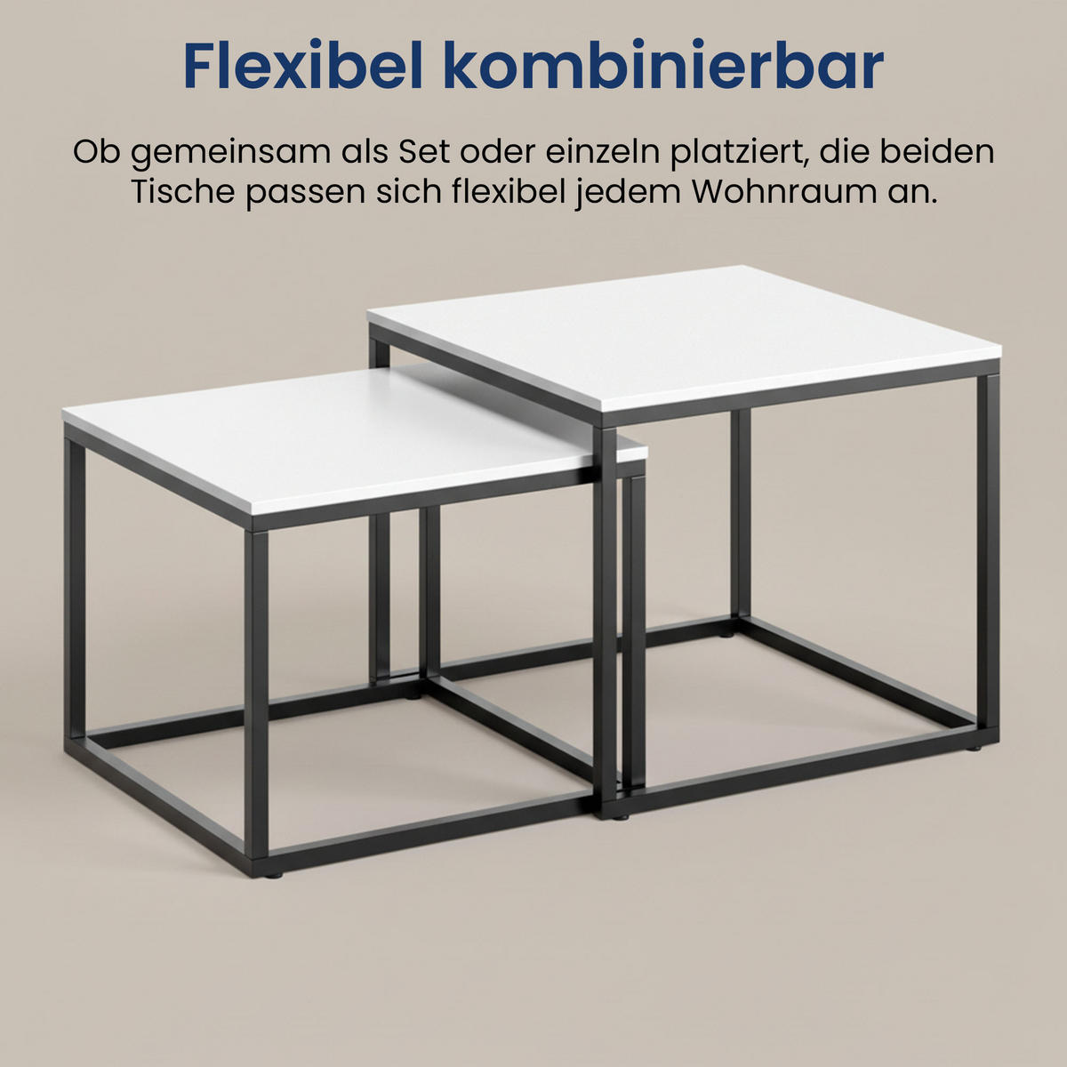 KONFERENČNÝ STOLÍK 2 konferenčných stolíkov, štvorcový, biely - biela, kompozitné drevo (50/50/43cm) - Home Collective