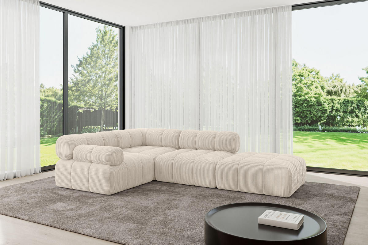 ECKSOFA modulares Sofa Felto-L1 - 285x190x70 cm Beige Cord - Beige, Holzwerkstoff/Textil (285/190cm) - ALTDECOR