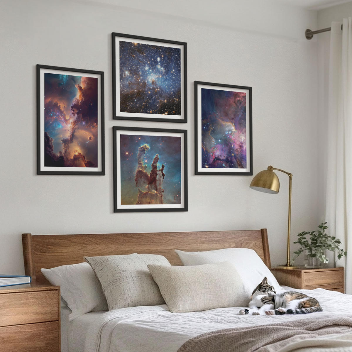 BILDER SET 4er Set - 50x50 cm & 40x60 cm Schwarzer Rahmen - Kosmische Sternenlandschaften - Schwarz, Kunststoff (50/50cm) - TULUP