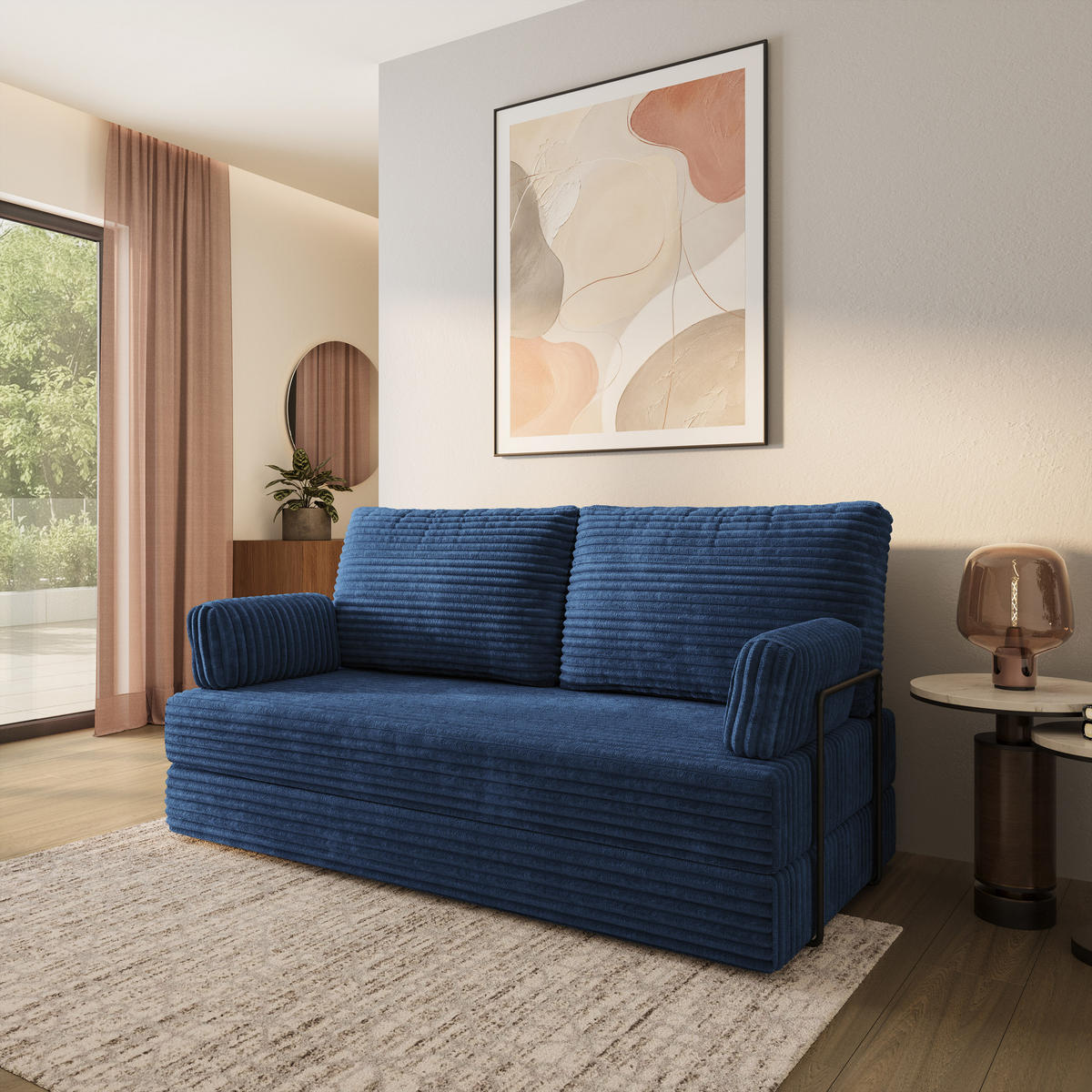 POHOVKA z pěny SILAR s kovovým rámem Manšestrová látka Modrá - modrá, textil (170/86/80cm) - MASSENO