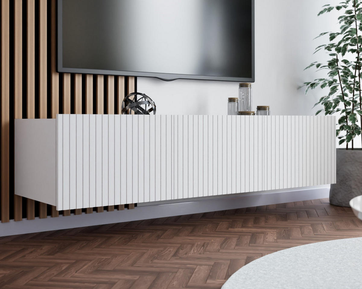 TV-LOWBOARD Kolder 150 cm Weiß mit geriffelten Fronten - Silberfarben/Weiß, Holzwerkstoff/Kunststoff (150/38/43cm) - Ravio