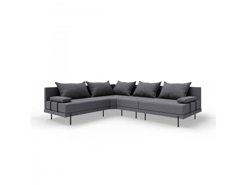 GARTENSOFA BAHAMA M - Links - Wetterfeste Balkonmöbel & Terrassenmöbel Außen - Moderne Lounge Möbel für Garten - Balkon & Terrasse - Dunkelgrau - Dunkelgrau, Kunststoff (298/75/222cm) - Trada