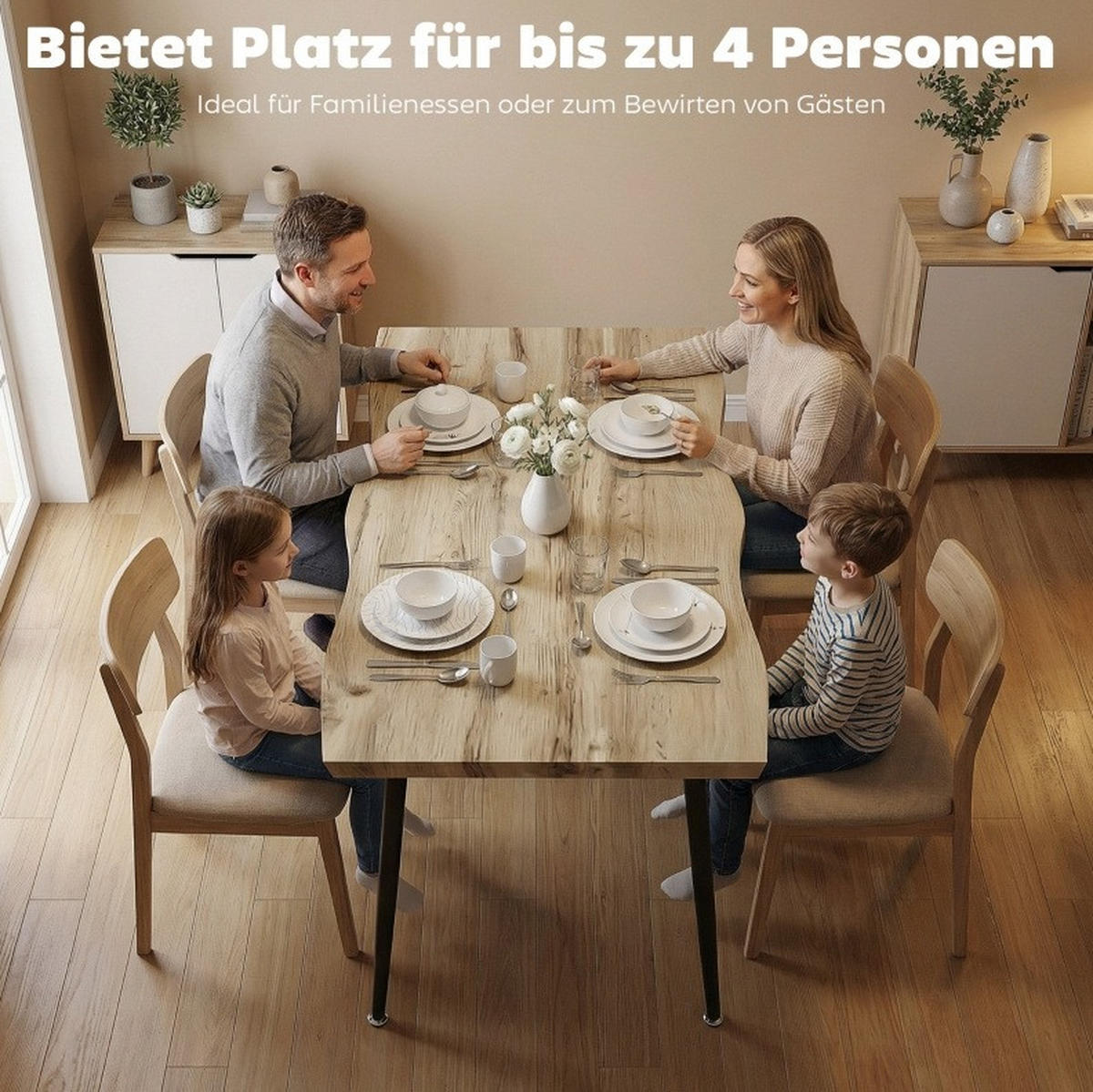 ESSTISCH aus Holz 110x70x75 cm Eiche mit Stahlbeinen, verstellbaren Füßen und pflegeleichter Oberfläche - Eichefarben, Holz (110/70/75cm) - Modfu