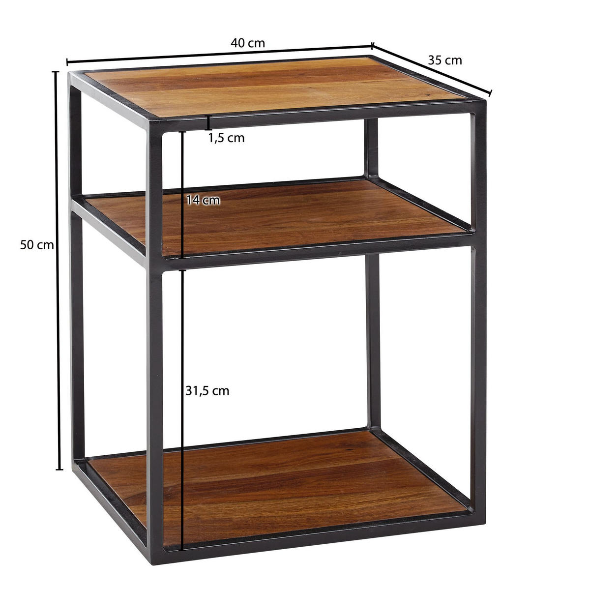 NACHTTISCH – Massivholz, 40x50x35 cm, 3 Ablagen, Industrial-Stil - Schwarz/Braun, Holz/Metall (40/50/35cm) - KADIMA DESIGN