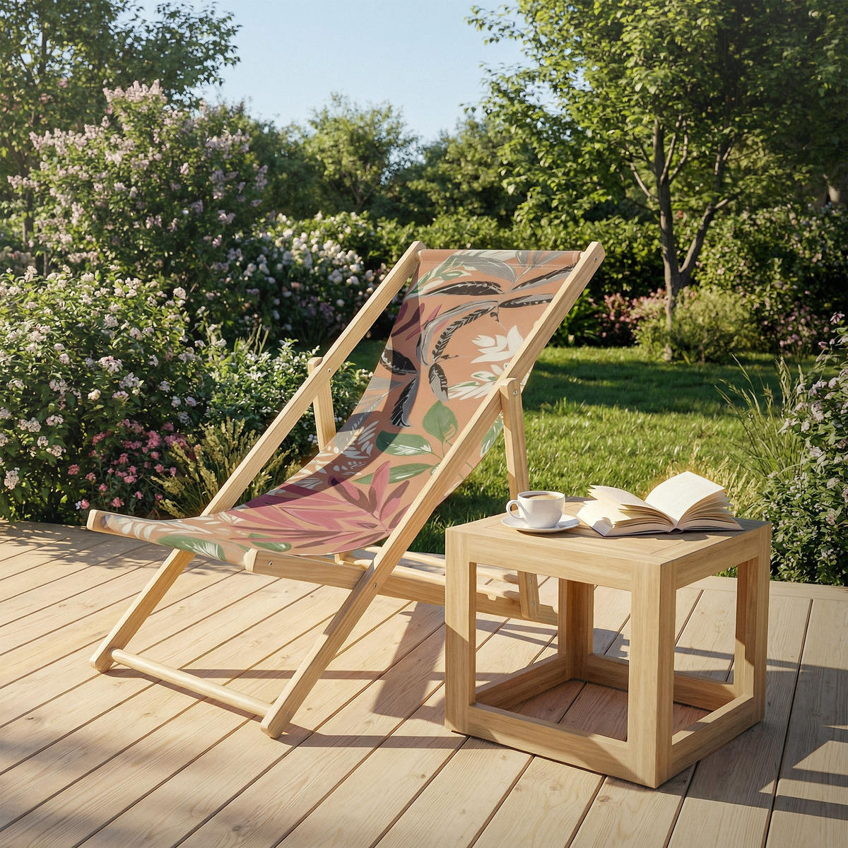 LIEGESTUHL 2er Set Floral Braun-Rot-Grün - Braun, Holz (57.5/83/100cm) - ECD-Germany