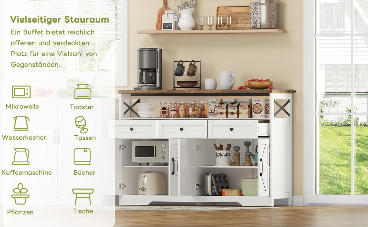 KÜCHENINSEL Rustikal Weiß/Braun 140 cm mit 3 Schubladen & Regalen - Multicolor, Holz (35/95/140cm) - SHOPENTRA