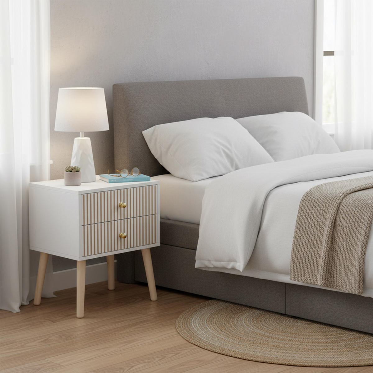 NACHTTISCH - Weiß, Holz/Holzwerkstoff (40/47/30cm) - Relaxdays