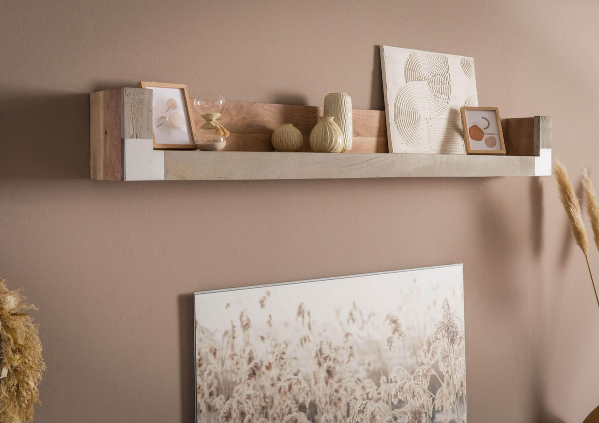 WANDREGAL Akazie 240x22x24 beige lackiert Amsterdam #124 - Beige, Holz (240/24/22cm) - Massivmoebel24