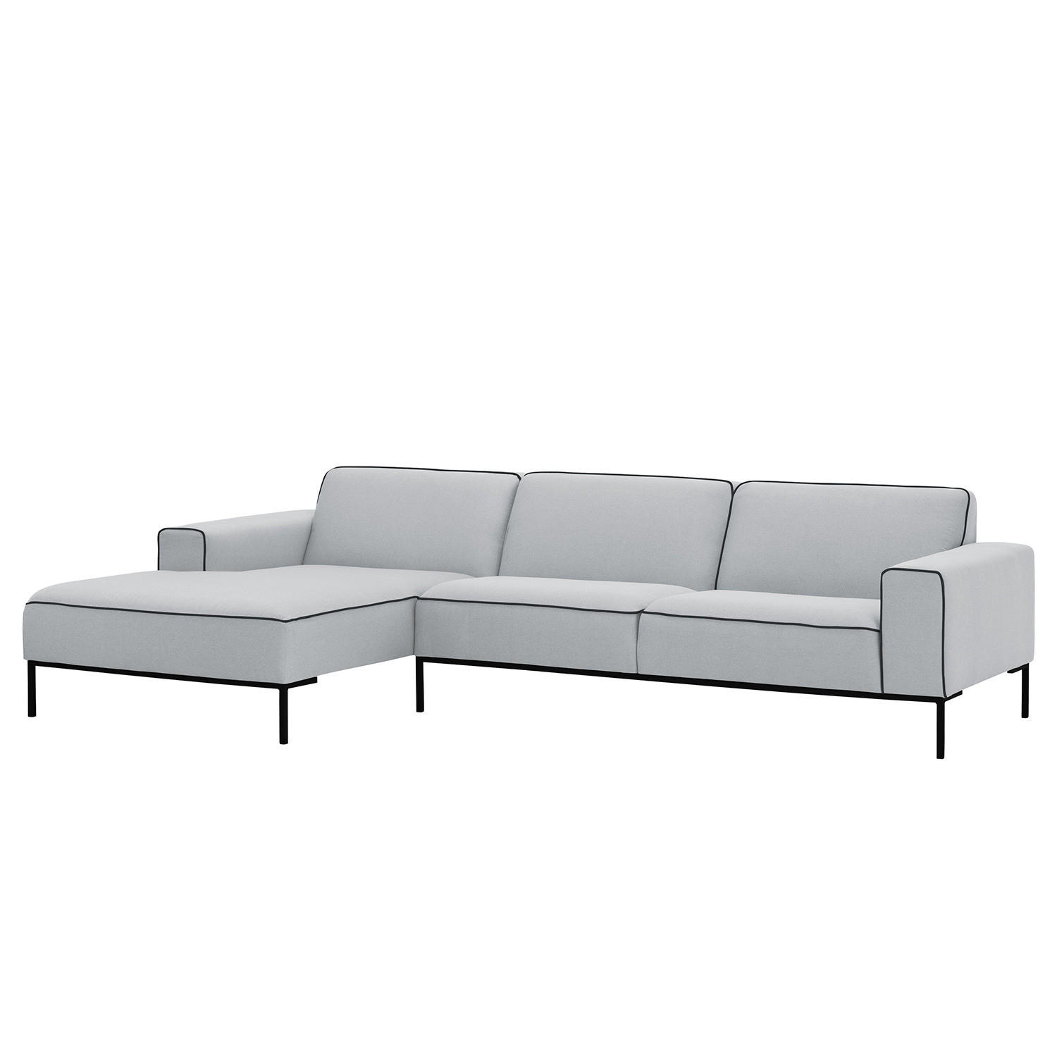 ECKSOFA mit Longchair - Webstoff - Hellgrau/Schwarz, Textil (285/168cm) - home24