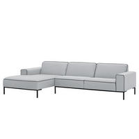 ECKSOFA mit Longchair - Webstoff - Hellgrau/Schwarz, Textil (285/168cm) - home24