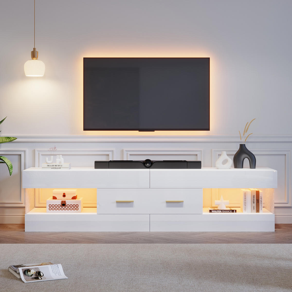 TV-SCHRANK LED Acrylglas Schubladen Weiß - Weiß, Holzwerkstoff (152/40/35cm) - FLIEKS