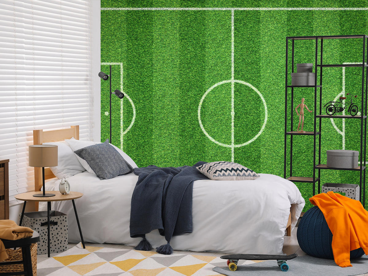 FOTOTAPETA Pre Študentskú Izbu Štadión Vtáčia Perspektíva Trávnik Ihrisko 250 x 175 cm - biela/zelená, papier (250/175cm) - Muralo