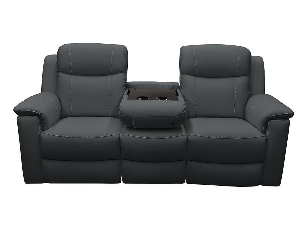 RELAXSOFA Leder 3-Sitzer - Anthrazit - EVASION - Anthrazit, Leder (96/100/205cm) - Vente-Unique