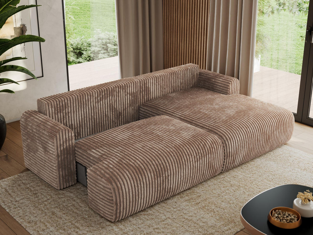 ECKSCHLAFSOFA TONO L Braun Cord - rechts - Schwarz/Braun, Kunststoff/Textil (150/260cm) - MKS