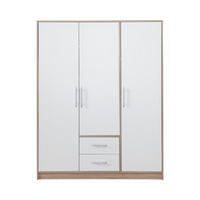 KLEIDERSCHRANK SAM SR2 3-türig 150 / 190 / 56 cm Weiß | Eiche Sonoma - Weiß Hochglanz/Sonoma Eiche, Holzwerkstoff (150/190/56cm) - Deine Möbel 24