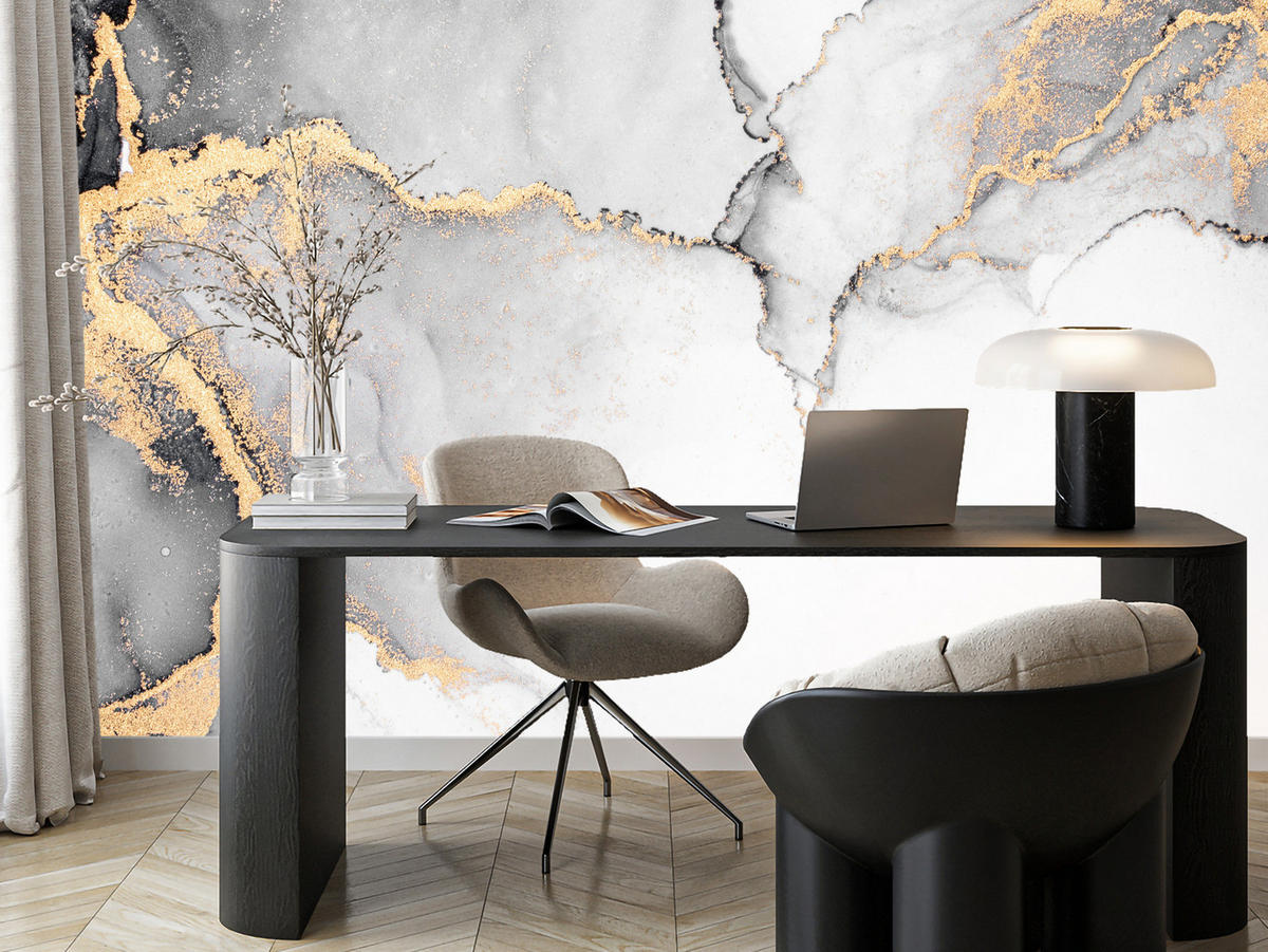 FOTOTAPETE Grauer Marmor Muster Abstraktion 300x210 - Beige/Schwarz, Papier (300/210cm) - Muralo