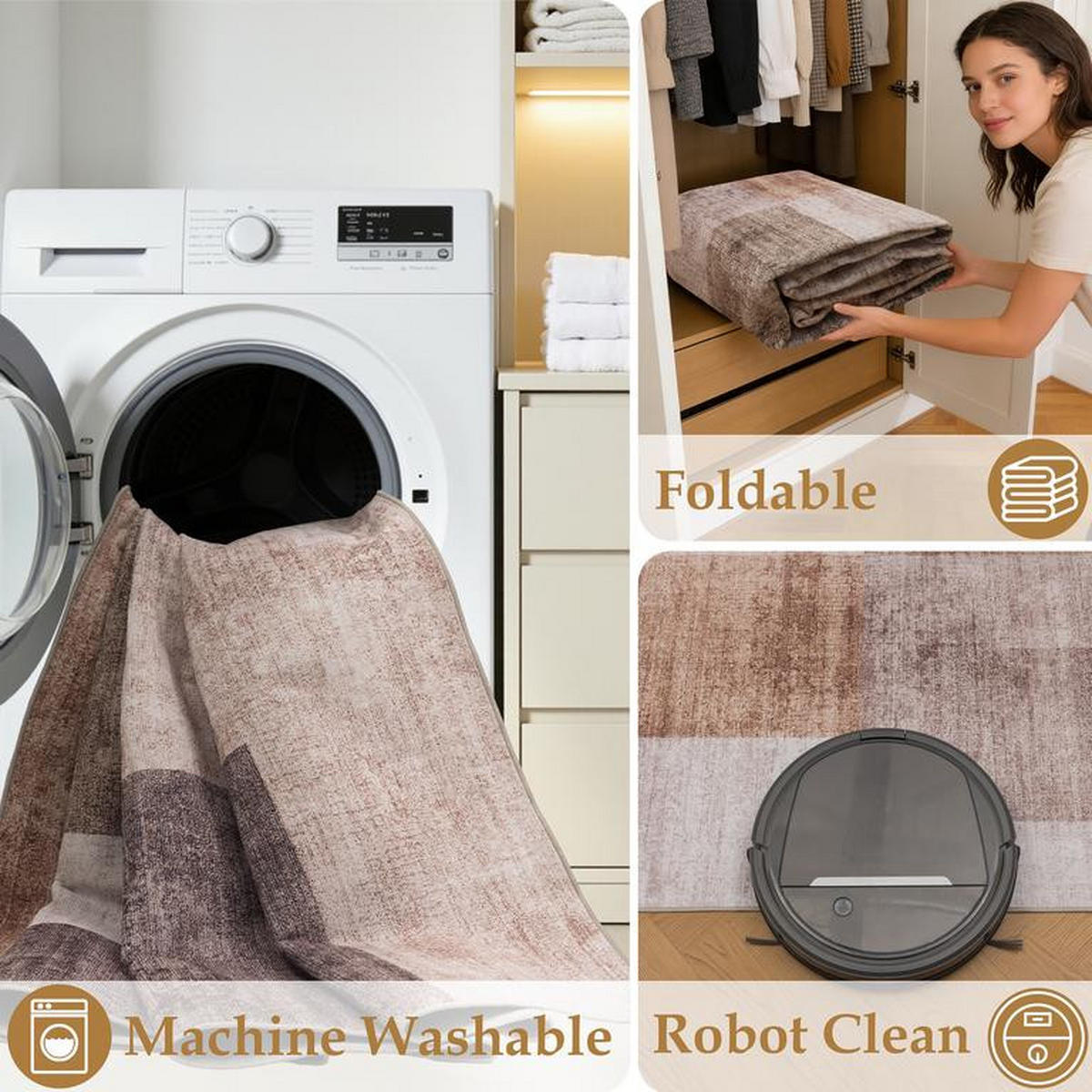 TEPPICH waschbar Flanel Beige/Braun 120x170 cm - Multicolor, Textil (120/170cm) - Vercai Rugs