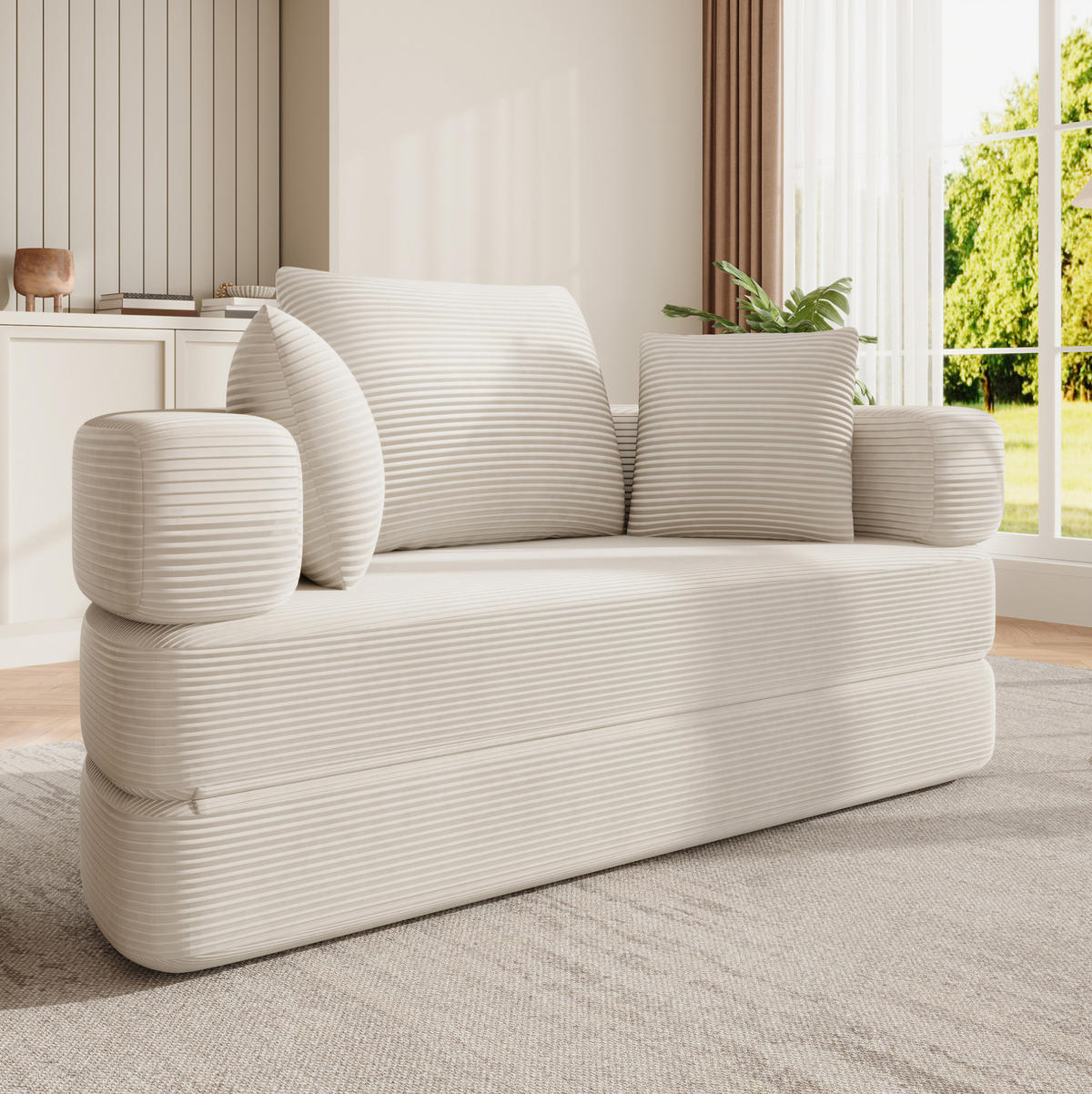 KLAPPSOFABETT Cord Samt-Optik 2-in-1 Sofa und Bett Beige 173/176/40 cm - Beige, Textil (176/40/173cm) - Redom